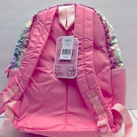 Love at First sight backpack knapsack and Lunch Bag Rainbow Sequins NWT - Picture 4 of 7